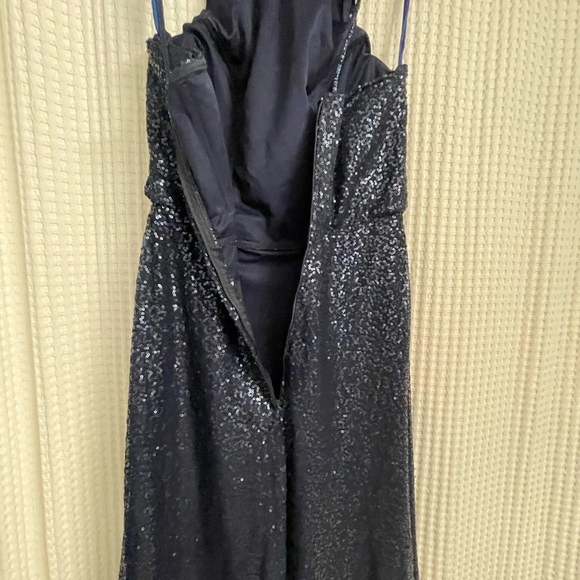 Blue Sequin Floor Length Gown With Thigh Slit - Picture 6 of 7